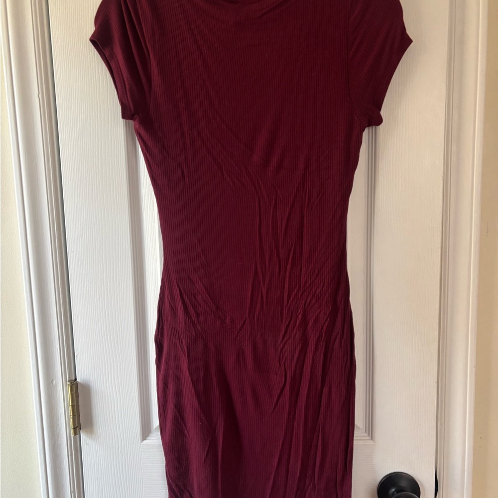 Burgundy Ribbed Bodycon Dress